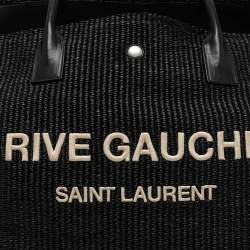 Saint Laurent Black Raffia Rive Gauche Logo Oversized Tote