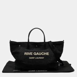 Saint Laurent Black Raffia Rive Gauche Logo Oversized Tote