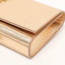 Pre Owned Saint Laurent Gold Lizard Embossed Leather Monogram Kate Tassel Clutch