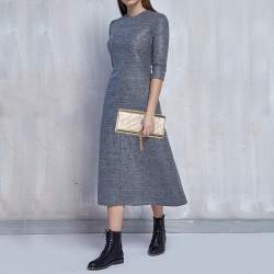 Pre Owned Saint Laurent Gold Lizard Embossed Leather Monogram Kate Tassel Clutch