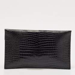 Saint Laurent Black Croc Embossed Leather Uptown Envelope Clutch