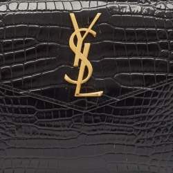 Saint Laurent Black Croc Embossed Leather Uptown Envelope Clutch