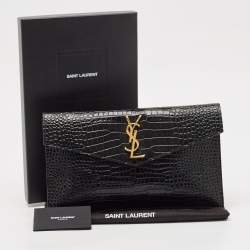 Saint Laurent Black Croc Embossed Leather Uptown Envelope Clutch