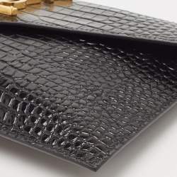 Saint Laurent Black Croc Embossed Leather Uptown Envelope Clutch
