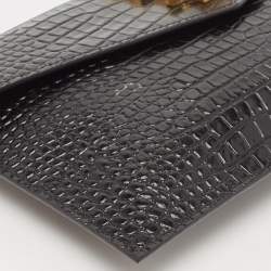 Saint Laurent Black Croc Embossed Leather Uptown Envelope Clutch