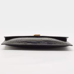 Saint Laurent Black Croc Embossed Leather Uptown Envelope Clutch