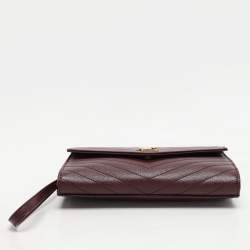 Pre Owned Saint Laurent Paris Burgundy Leather Cassandre Flap Pouch
