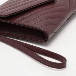 Pre Owned Saint Laurent Paris Burgundy Leather Cassandre Flap Pouch