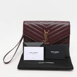 Pre Owned Saint Laurent Paris Burgundy Leather Cassandre Flap Pouch