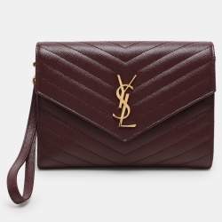 Pre Owned Saint Laurent Paris Burgundy Leather Cassandre Flap Pouch