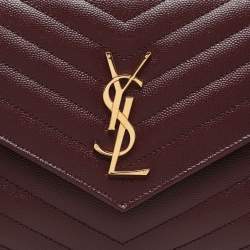 Pre Owned Saint Laurent Paris Burgundy Leather Cassandre Flap Pouch
