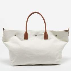 Pre Owned Saint Laurent Off White Canvas Maxi Rive Gauche Shopper Tote
