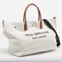 Pre Owned Saint Laurent Off White Canvas Maxi Rive Gauche Shopper Tote