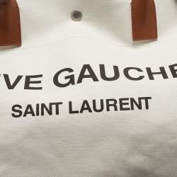 Pre Owned Saint Laurent Off White Canvas Maxi Rive Gauche Shopper Tote