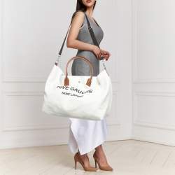 Pre Owned Saint Laurent Off White Canvas Maxi Rive Gauche Shopper Tote