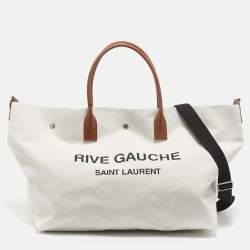 Pre Owned Saint Laurent Off White Canvas Maxi Rive Gauche Shopper Tote