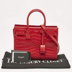 Pre Owned Saint Laurent Red Croc Embossed Leather Baby Classic Sac De Jour Tote