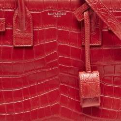 Pre Owned Saint Laurent Red Croc Embossed Leather Baby Classic Sac De Jour Tote