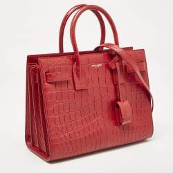 Pre Owned Saint Laurent Red Croc Embossed Leather Baby Classic Sac De Jour Tote