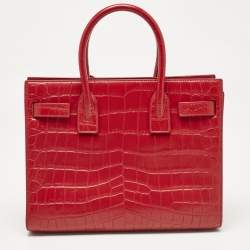 Pre Owned Saint Laurent Red Croc Embossed Leather Baby Classic Sac De Jour Tote