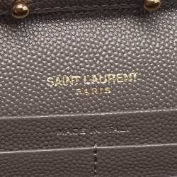 Pre Owned Saint Laurent Grey Matelassé Leather Monogram Envelope Wallet on Chain