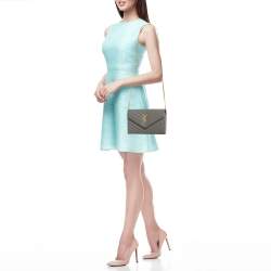 Pre Owned Saint Laurent Grey Matelassé Leather Monogram Envelope Wallet on Chain