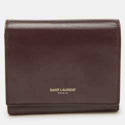 Pre Owned Saint Laurent Burgundy Leather Trifold Wallet