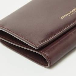 Pre Owned Saint Laurent Burgundy Leather Trifold Wallet