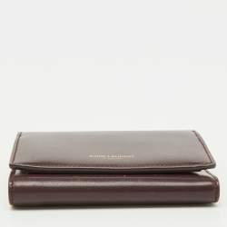 Pre Owned Saint Laurent Burgundy Leather Trifold Wallet