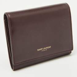 Pre Owned Saint Laurent Burgundy Leather Trifold Wallet