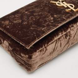 Saint Laurent Brown Crinkled Velvet Kate 99 Wallet On Chain