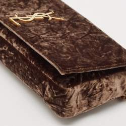 Saint Laurent Brown Crinkled Velvet Kate 99 Wallet On Chain