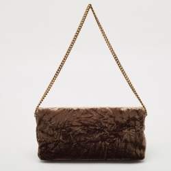 Saint Laurent Brown Crinkled Velvet Kate 99 Wallet On Chain