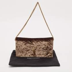 Saint Laurent Brown Crinkled Velvet Kate 99 Wallet On Chain