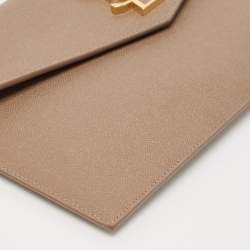 Pre Owned Saint Laurent Taupe Grey Leather Uptown Clutch