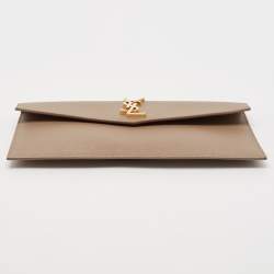 Pre Owned Saint Laurent Taupe Grey Leather Uptown Clutch