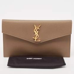 Pre Owned Saint Laurent Taupe Grey Leather Uptown Clutch