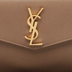 Pre Owned Saint Laurent Taupe Grey Leather Uptown Clutch