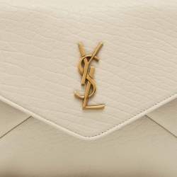 Pre Owned Saint Laurent Off White Leather Large Cassandre Envelope Pouch