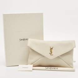 Pre Owned Saint Laurent Off White Leather Large Cassandre Envelope Pouch