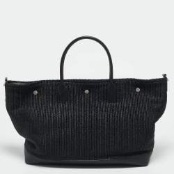 Pre Owned Saint Laurent Black Raffia Maxi Rive Gauche Shopper Tote
