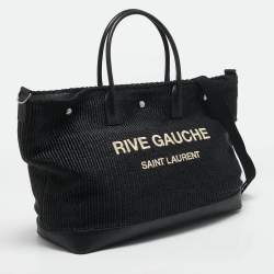 Pre Owned Saint Laurent Black Raffia Maxi Rive Gauche Shopper Tote