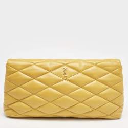Saint Laurent Yellow Quilted Leather Puffer Envelope Clutch