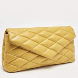 Saint Laurent Yellow Quilted Leather Puffer Envelope Clutch