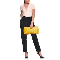 Saint Laurent Yellow Quilted Leather Puffer Envelope Clutch