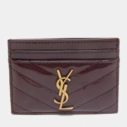 Saint Laurent Burgundy Quilted Patent Leather Cassandre Card Holder