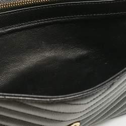 Saint Laurent Black Matelassé Leather Cassandre Envelope Wallet on Chain