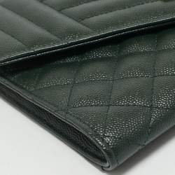 Saint Laurent Green Mixed Quilted Leather Envelope Flap Wristlet Clutch 