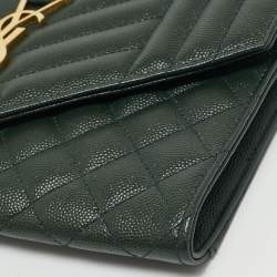 Saint Laurent Green Mixed Quilted Leather Envelope Flap Wristlet Clutch 
