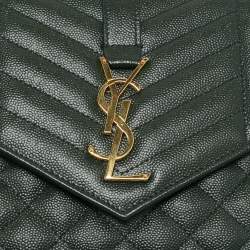 Saint Laurent Green Mixed Quilted Leather Envelope Flap Wristlet Clutch 
